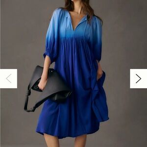 Anthropologie Sundry Blue Ombre Blouson Midi Dress